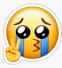 crying peace sign emoji Sticker