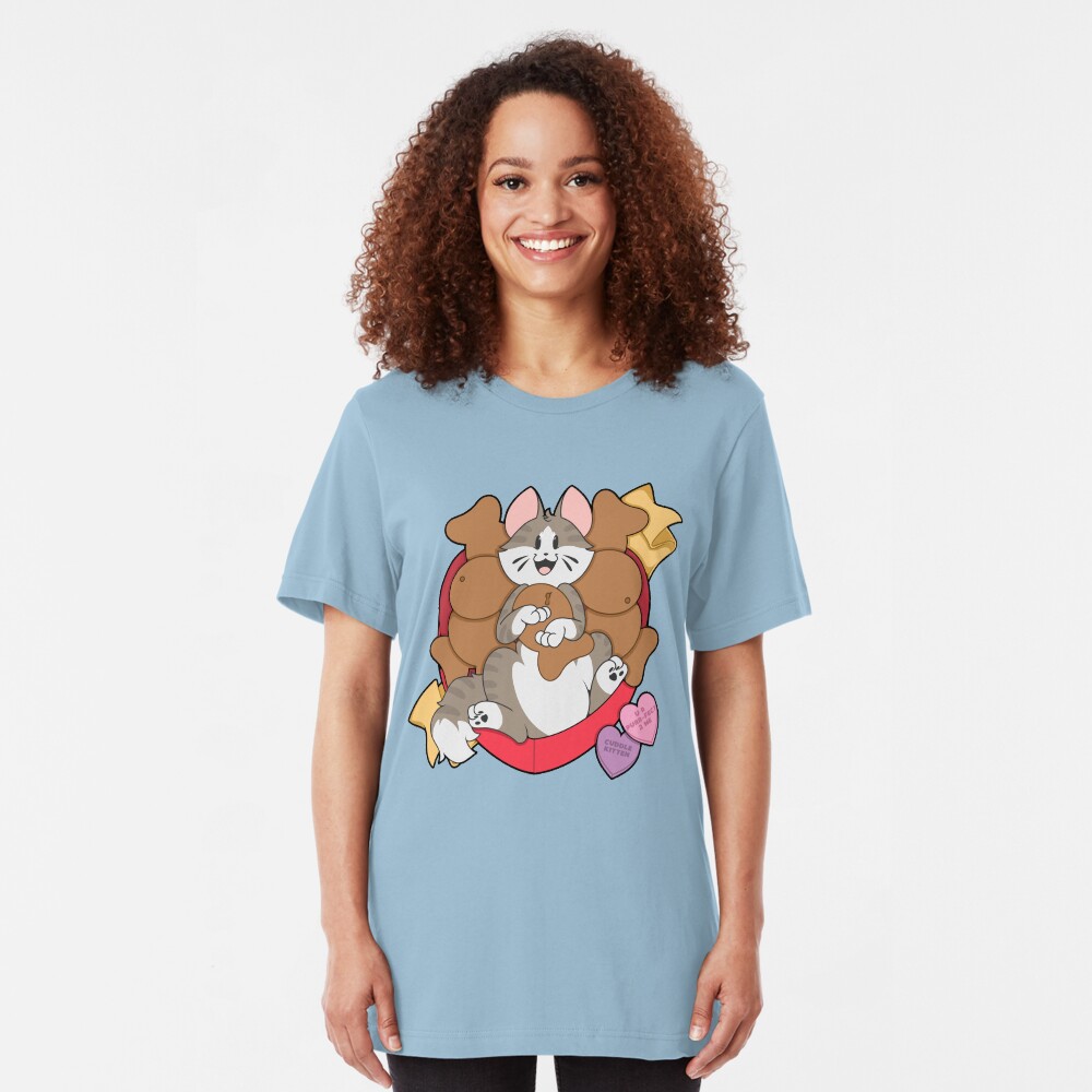 Copy of Valentines Box of Chocolates — Grey Striped Cat (Longhair) Slim Fit T-Shirt