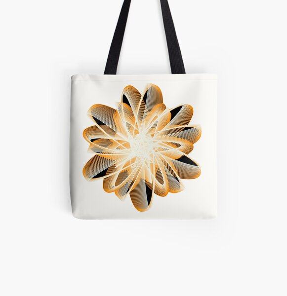 Abstract Flower in Orange Black White All Over Print Tote Bag