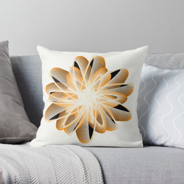 Abstract Flower in Orange Black White Throw Pillow