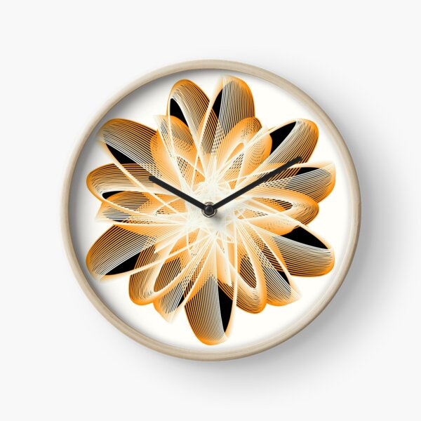 Abstract Flower in Orange Black White Clock