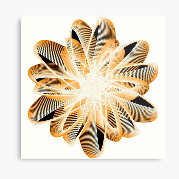 Abstract Flower in Orange Black White Metal Print