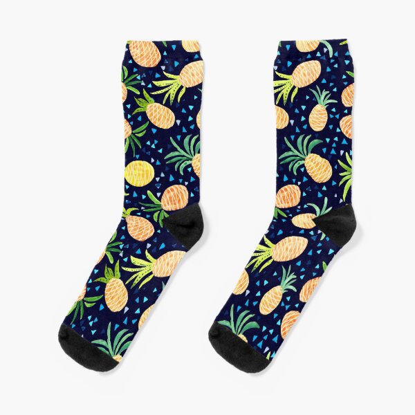 Watercolor Tropical Hawaiian Pineapple Pattern Socks
