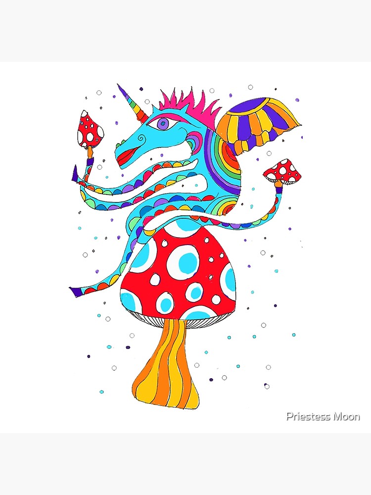 Psychedelic Unicorn Throw Cushion in White by priestess