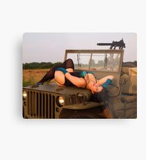 Brunette on a 1944 Willys MB Jeep Metal Print