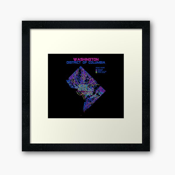 Washington, DC Streets Map -Retro Framed Art Print