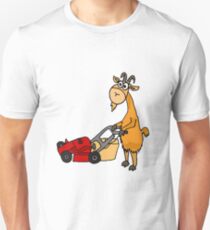 Funny Goat Pushing Lawn Mower Unisex T-Shirt