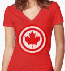 Captain Canada (Distressed) Women's Fitted V-Neck T-Shirt