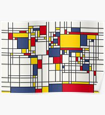 World Map Abstract Mondrian Style Poster