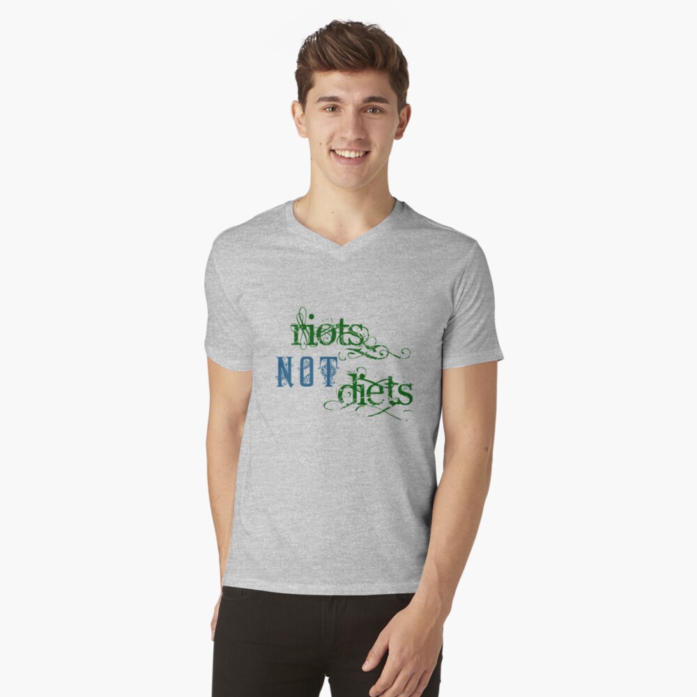 Riots Not Diets (Green and Blue) V-Neck T-Shirt
