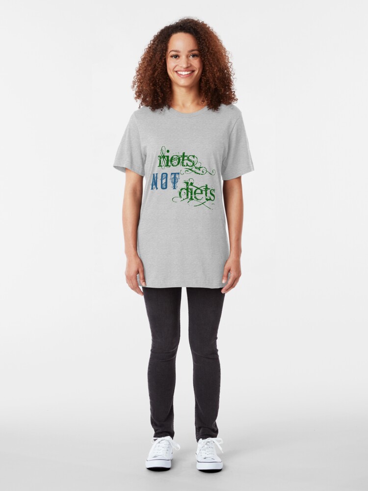 Alternate view of Riots Not Diets (Green and Blue) Slim Fit T-Shirt