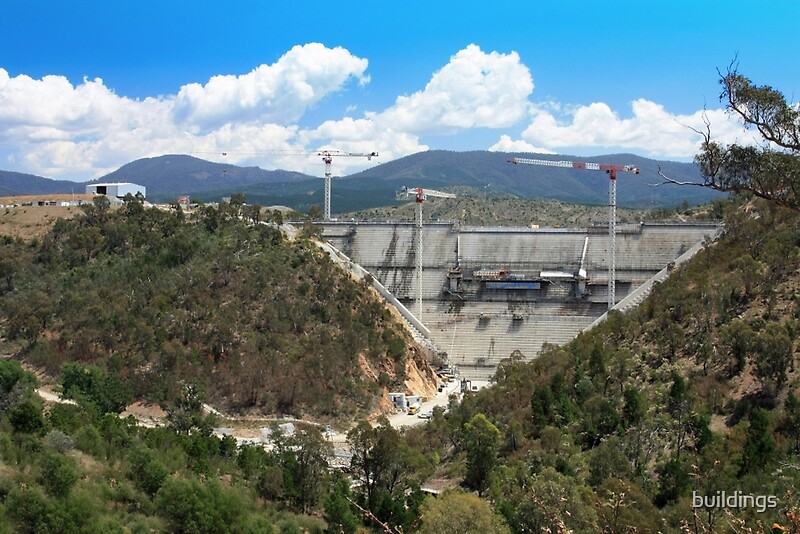 "Cotter Dam Enlargement, Canberra ACT" by buildings Redbubble