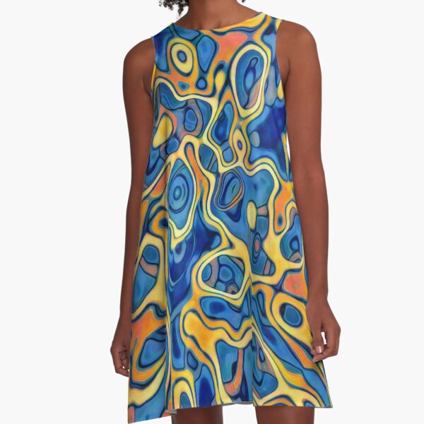 Abstraction of SteelBlue Golden Grass A-Line Dress