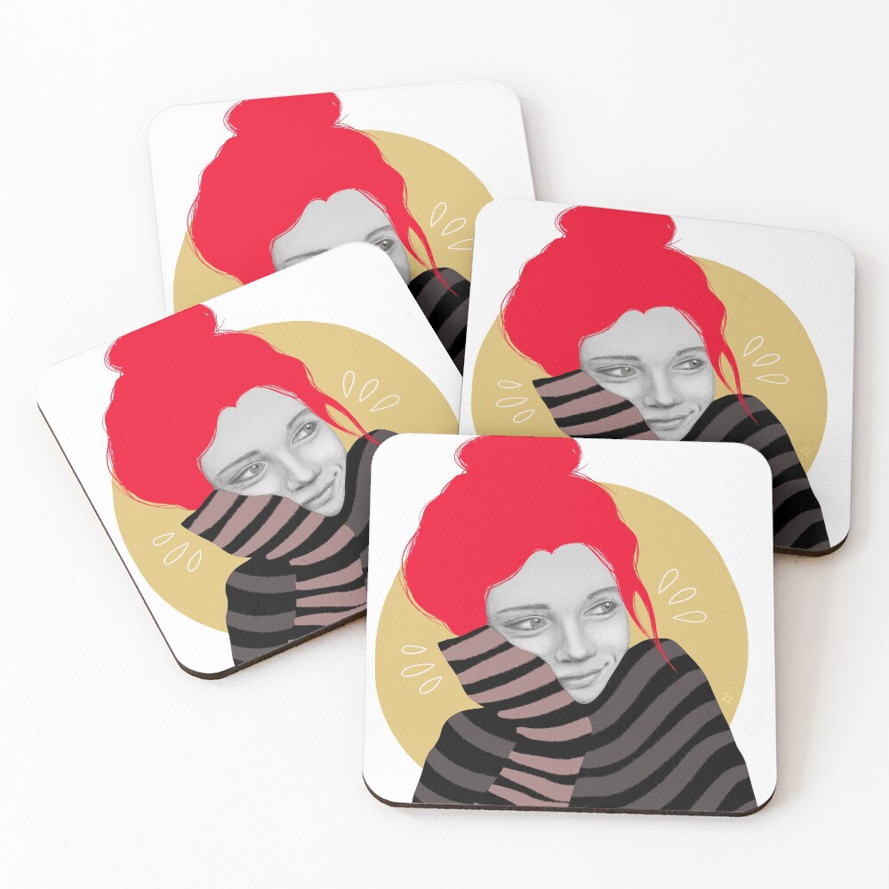 The red haired girl in love, illustration Coasters (Set of 4)