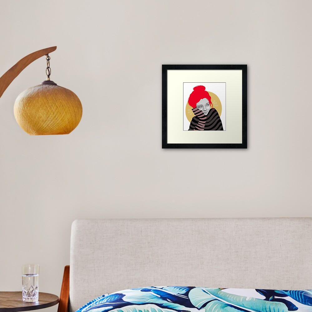 The red haired girl in love, illustration Framed Art Print