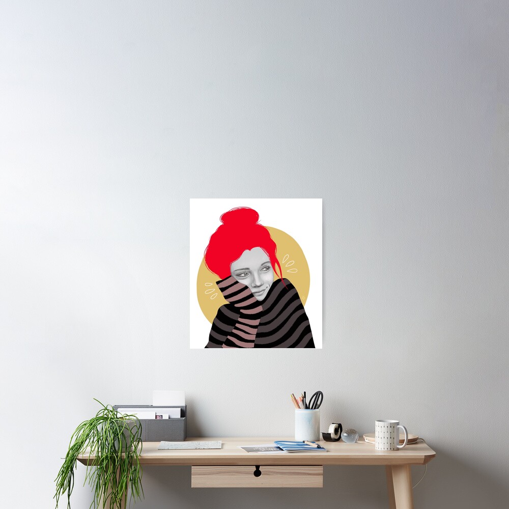 The red haired girl in love, illustration Poster