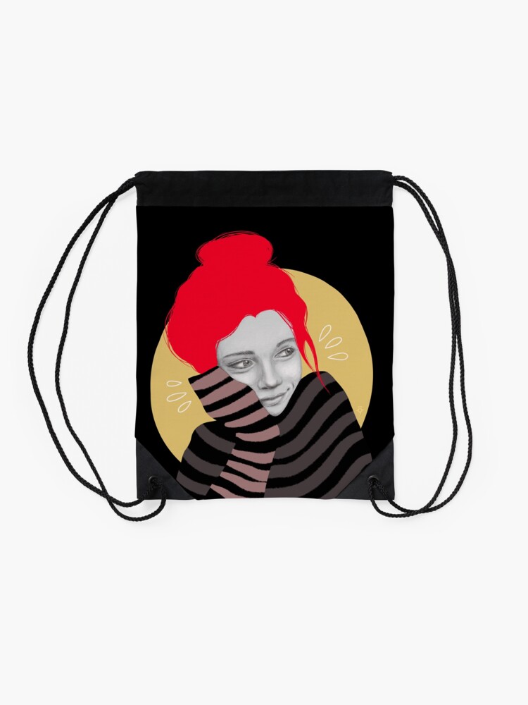Alternate view of The red haired girl in love, illustration Drawstring Bag