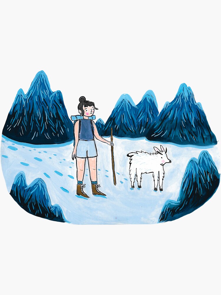Hiking lady and Mountain Goat by emilienunez
