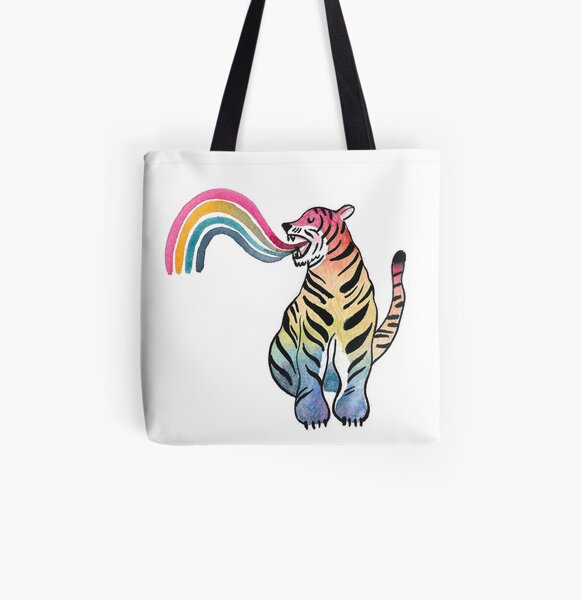 Brüllender Regenbogentiger Allover-Print Tote Bag