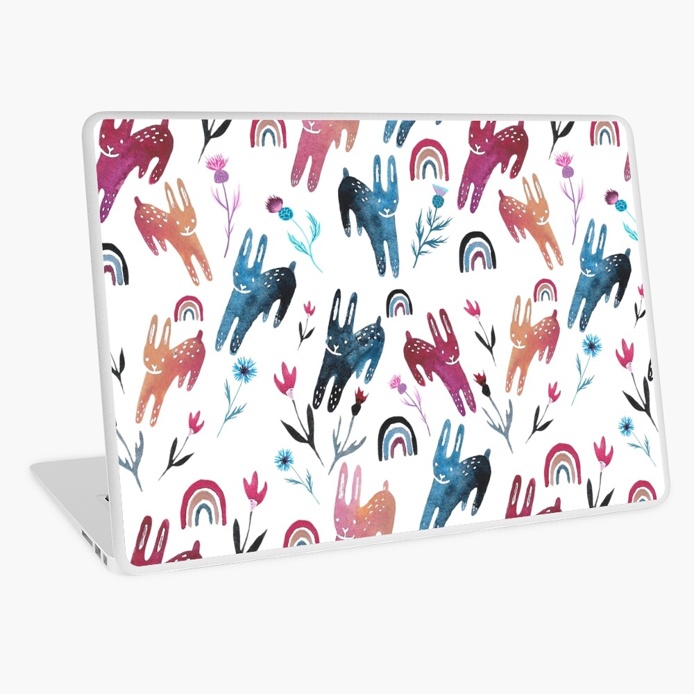 Rainbow Bunnies and florals Laptop Skin