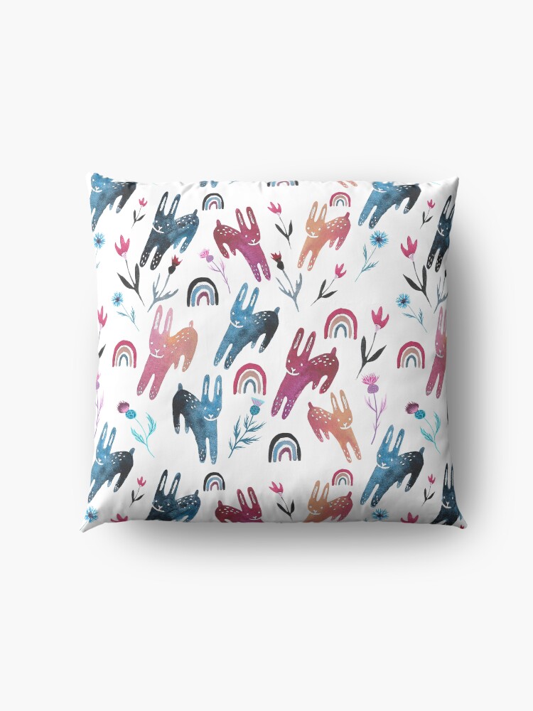 Alternate view of Rainbow Bunnies and florals Floor Pillow