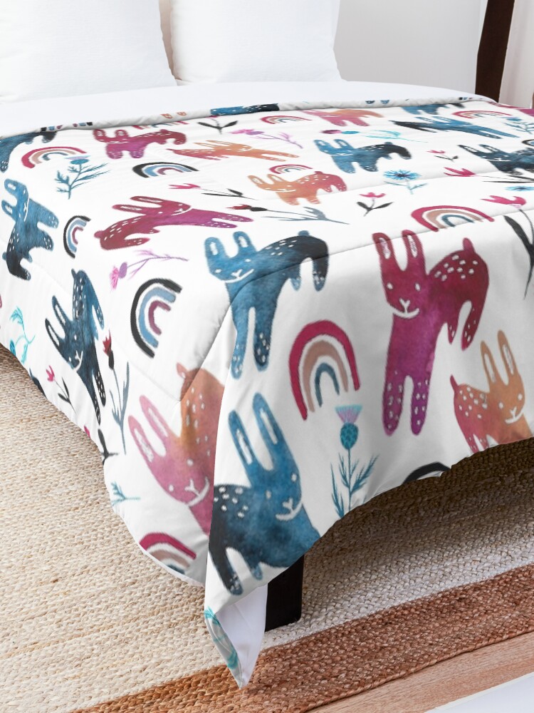 Alternate view of Rainbow Bunnies and florals Comforter