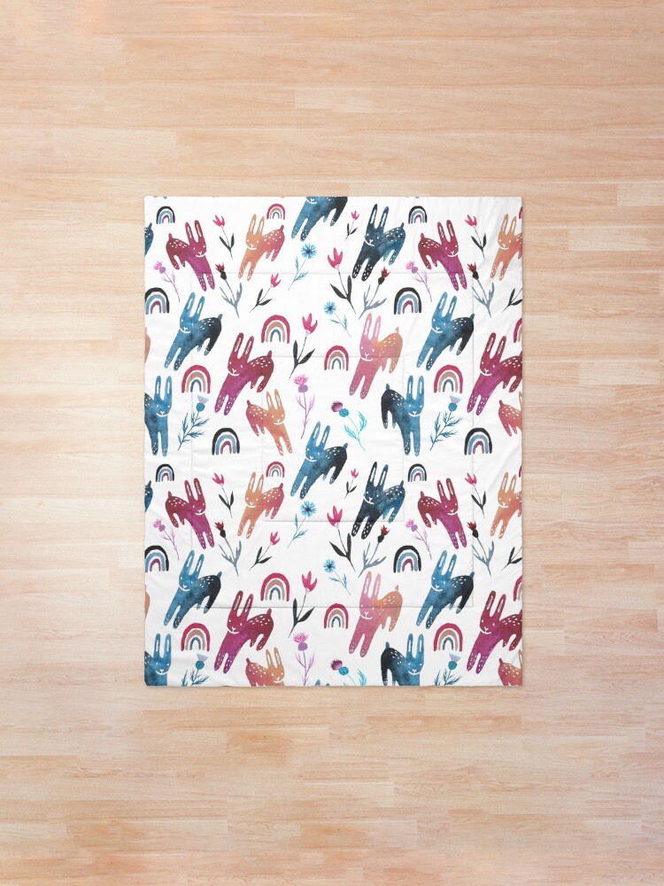 Alternate view of Rainbow Bunnies and florals Comforter