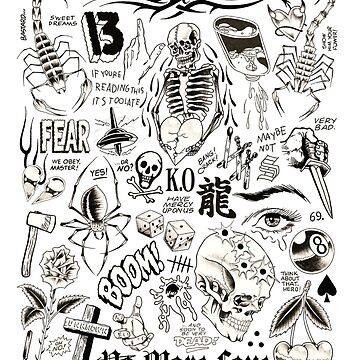 Grunge stickers  Tattoo flash sheet, Black and white stickers, Tattoo  flash art