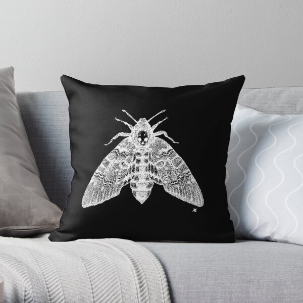 Dotwork Death's-head Hawk-moth (White) Throw Pillow