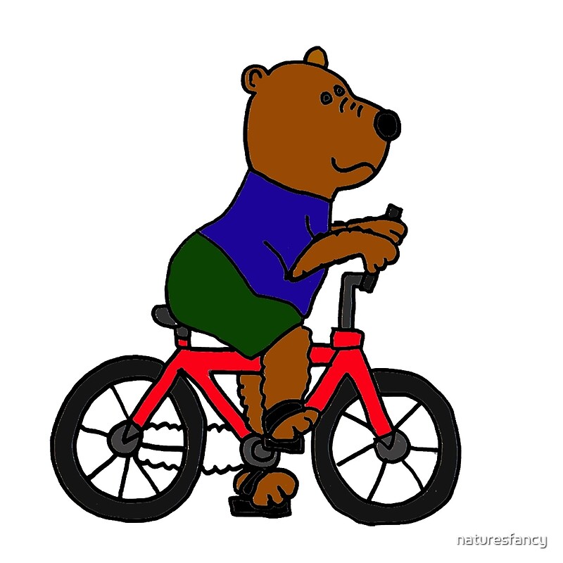 "Funky Brown Bear Riding a Red Bicycle" by naturesfancy Redbubble