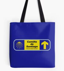 Jakobsweg-Zeichen mit Text, Spanien Tote Bag