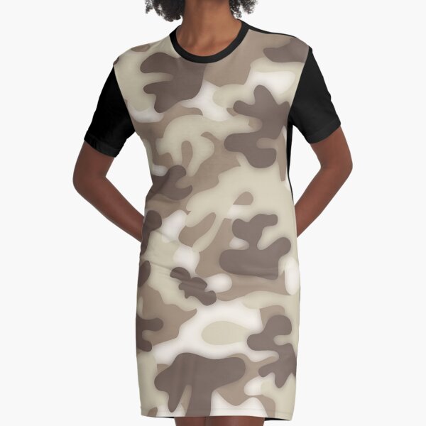 Dreamy Soft Brown Camouflage Graphic T-Shirt Dress