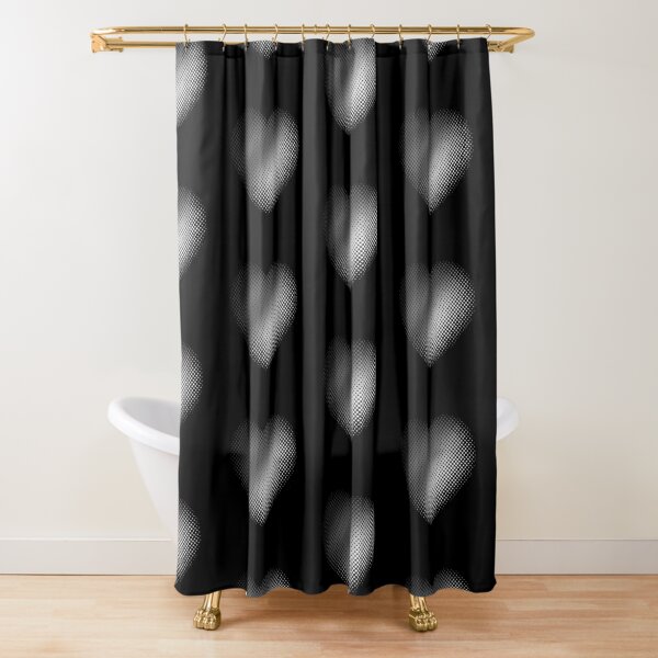 Linear Gradient on Halftone Heart (Black) NOIR Shower Curtain