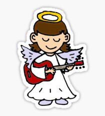 Funny Angel Girl Playing Red Guitar Sticker
