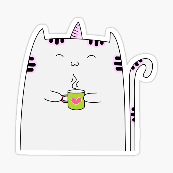 Kitty Unicorn with tea Sticker