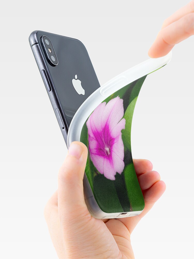 Alternate view of Purple flower between green leaves iPhone Case & Cover