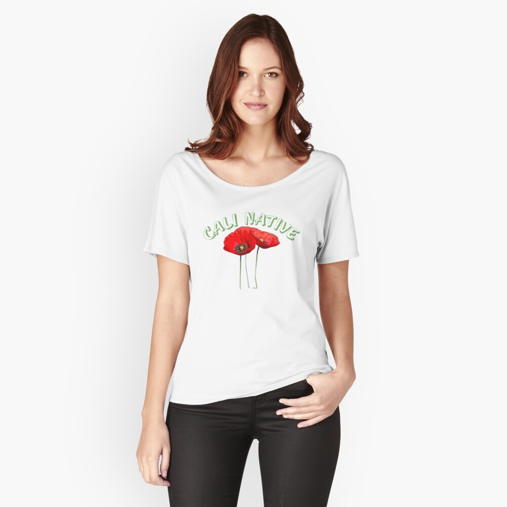 Cali Native with State Flower the Poppy Relaxed Fit T-Shirt