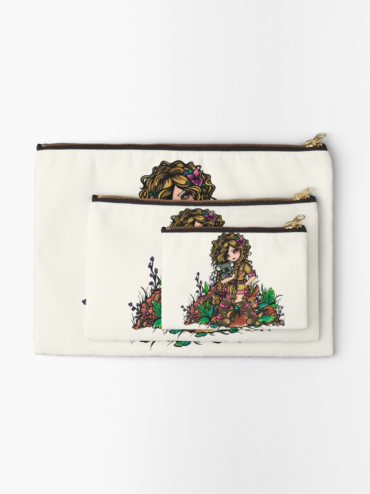 Alternate view of Aussie Girl with Kangaroo and Koala Bear Australia Art by Hannah Lynn Zipper Pouch
