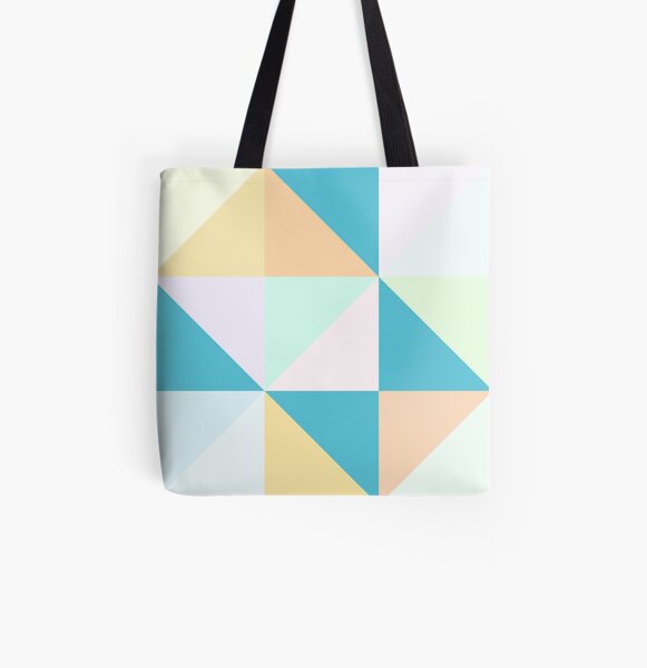 Modern Geometric Pastel Triangles in Orange, Yellow and Teals All Over Print Tote Bag
