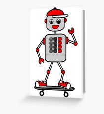 Cartoon Robot Boy on Skateboard Greeting Card