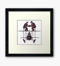 Chess game on the vintage airplane surreal black and white drawing Framed Print