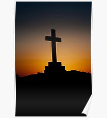 Daybreak behind cross Poster