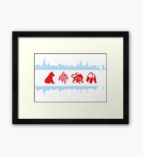 Chicago Flag with Logos and Skyline Poster Framed Print
