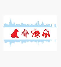 Chicago Flag with Logos and Skyline Poster Photographic Print