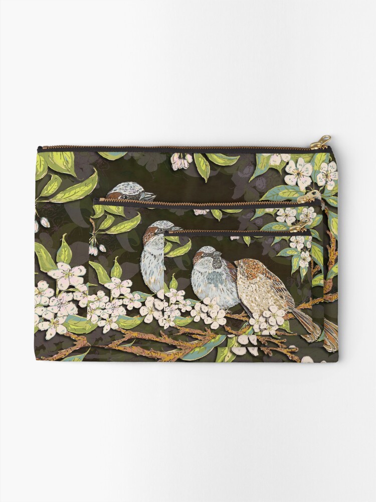 Alternate view of Sparrows in the Plum Tree Zipper Pouch