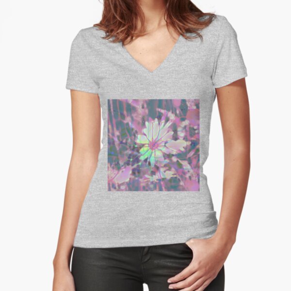 Floral abstraction Fitted V-Neck T-Shirt