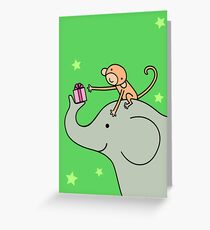 Birthday Monkey and Elephant Friend Greeting Card