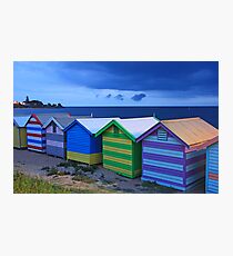 Brighton beach boxes at dusk Photographic Print