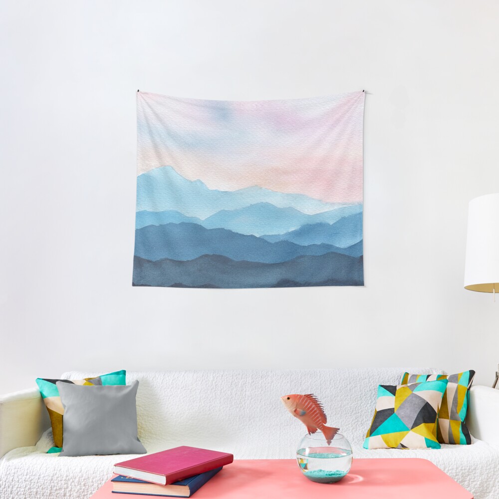 Blue Abstract Mountains Tapestry
