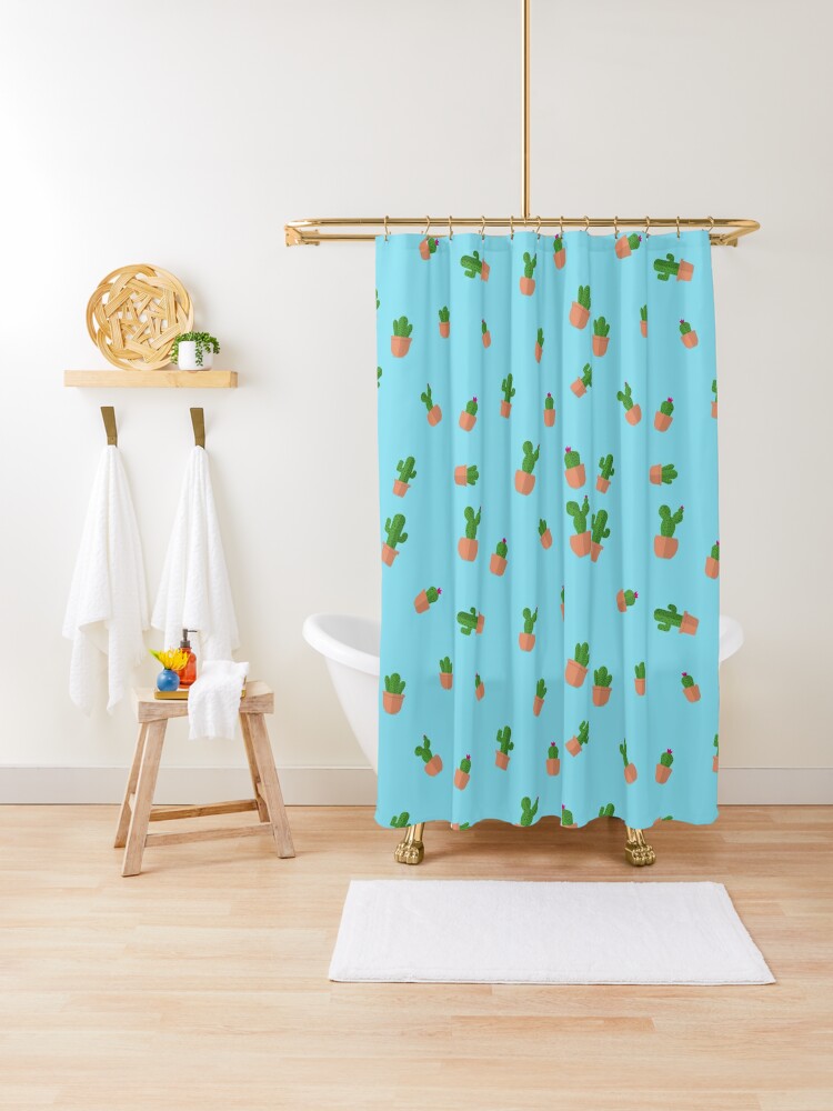 Cacti Pattern With Light Blue Background Shower Curtain By